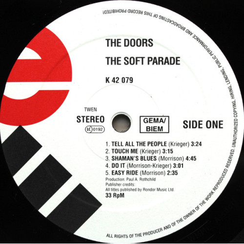 THE DOORS - THE SOFT PARADE 1969/2017 (0075596067416) ELEKTRA/RHINO/WARNER/EU MINT THE DOORS - THE SOFT PARADE 1969/2017 (0075596067416) ELEKTRA/RHINO/WARNER/EU MINT