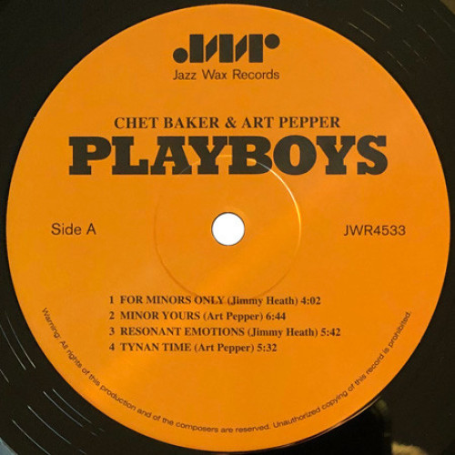 CHET BAKER & ART PEPPER - PLAYBOYS 1958/2010 (JWR 4533, LTD., 180 gm.) JAZZ WAX RECORDS/EU MINT CHET BAKER & ART PEPPER - PLAYBOYS 1958/2010 (JWR 4533, LTD., 180 gm.) JAZZ WAX RECORDS/EU MINT
