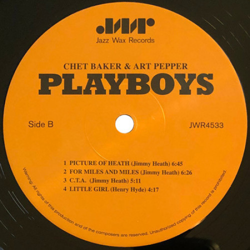 CHET BAKER & ART PEPPER - PLAYBOYS 1958/2010 (JWR 4533, LTD., 180 gm.) JAZZ WAX RECORDS/EU MINT CHET BAKER & ART PEPPER - PLAYBOYS 1958/2010 (JWR 4533, LTD., 180 gm.) JAZZ WAX RECORDS/EU MINT