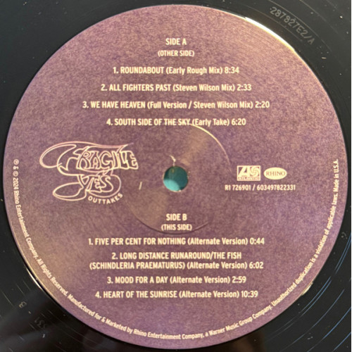 YES - FRAGILE OUTTAKES 2024 (R1 726901) RHINO RECORDS/EU MINT YES - FRAGILE OUTTAKES 2024 (R1 726901) RHINO RECORDS/EU MINT