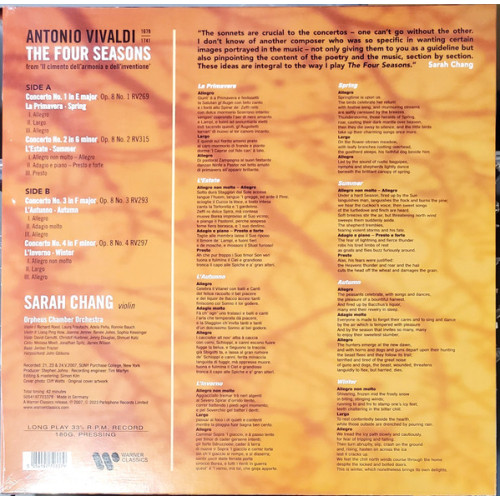 ANTONIO VIVALDI / SARAH CHANG - THE FOUR SEASONS 2023 (770337) WARNER/EU MINT ANTONIO VIVALDI / SARAH CHANG - THE FOUR SEASONS 2023 (770337) WARNER/EU MINT