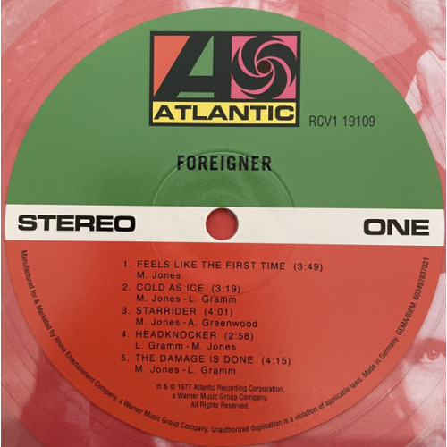 FOREIGNER - FOREIGNER 1977/2023 (RCV1 19109, LTD., Crystal Clear) ATLANTIC/EU MINT FOREIGNER - FOREIGNER 1977/2023 (RCV1 19109, LTD., Crystal Clear) ATLANTIC/EU MINT