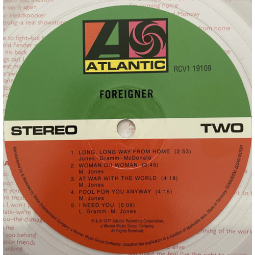 FOREIGNER - FOREIGNER 1977/2023 (RCV1 19109, LTD., Crystal Clear) ATLANTIC/EU MINT FOREIGNER - FOREIGNER 1977/2023 (RCV1 19109, LTD., Crystal Clear) ATLANTIC/EU MINT
