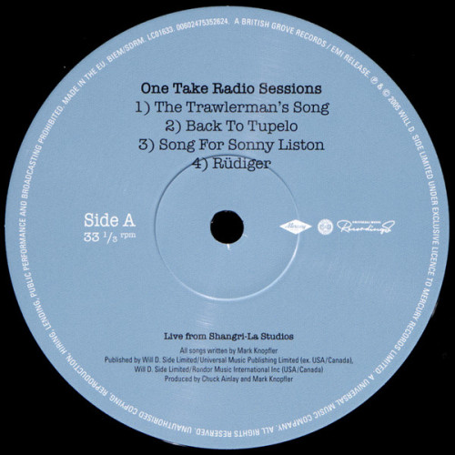 MARK KNOPFLER - ONE TAKE RADIO SESSIONS 2025 (7535262, LTD., 180 gm.) MERCURY/EU MINT MARK KNOPFLER - ONE TAKE RADIO SESSIONS 2025 (7535262, LTD., 180 gm.) MERCURY/EU MINT