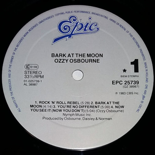 OZZY OSBOURNE - BARK AT THE MOON 1983/2023 (EPC 25739) EPIC/USA MINT OZZY OSBOURNE - BARK AT THE MOON 1983/2023 (EPC 25739) EPIC/USA MINT