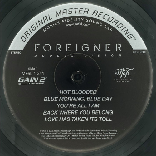 FOREIGNER - DOUBLE VISION 1978/2011 (MFSL 1-341, LTD., 180 gm.) MOBILE FIDELITY/USA MINT FOREIGNER - DOUBLE VISION 1978/2011 (MFSL 1-341, LTD., 180 gm.) MOBILE FIDELITY/USA MINT