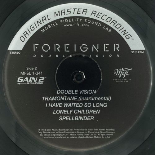 FOREIGNER - DOUBLE VISION 1978/2011 (MFSL 1-341, LTD., 180 gm.) MOBILE FIDELITY/USA MINT FOREIGNER - DOUBLE VISION 1978/2011 (MFSL 1-341, LTD., 180 gm.) MOBILE FIDELITY/USA MINT