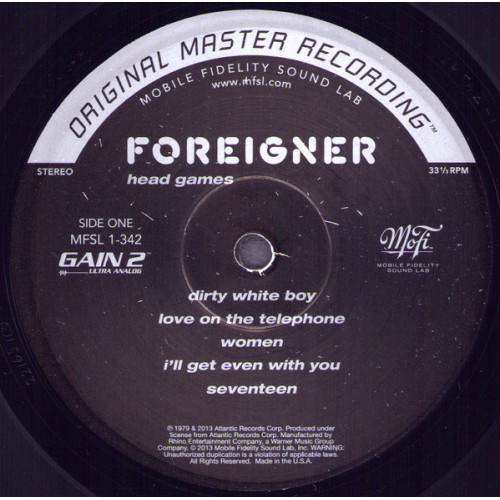 FOREIGNER - HEAD GAMES 1979/2013 (MFSL 1-342, LTD., 180 gm.) MOBILE FIDELITY/USA MINT FOREIGNER - HEAD GAMES 1979/2013 (MFSL 1-342, LTD., 180 gm.) MOBILE FIDELITY/USA MINT