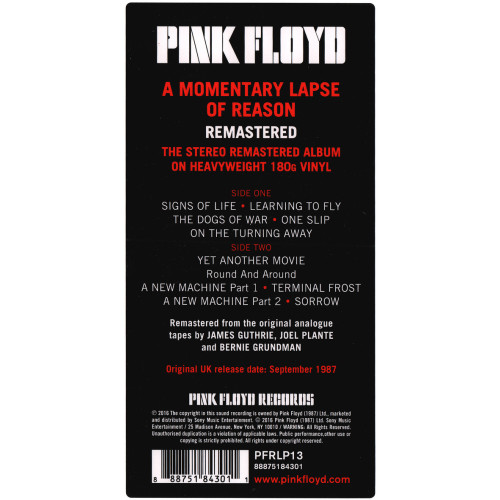 PINK FLOYD - A MOMENTARY LAPSE OF REASON 1987/2025 (0888751843011) PINK FLOYD RECORDS/EU MINT PINK FLOYD - A MOMENTARY LAPSE OF REASON 1987/2025 (0888751843011) PINK FLOYD RECORDS/EU MINT
